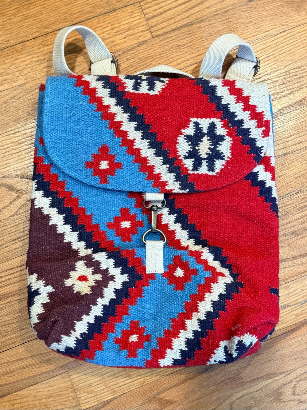 Panache Red, Blue & Brown Handwoven Geometric Backpack
